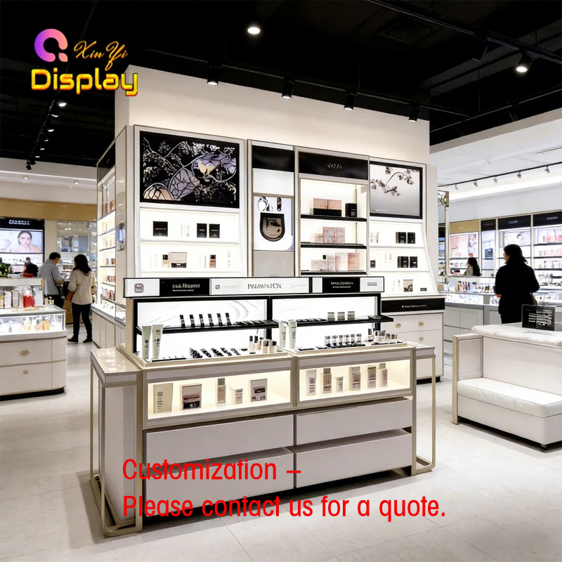 Luxury Skincare & Spa - Luxe huidverzorgingswinkelinrichting, stijlvolle LED-verlichting, displaybalies van